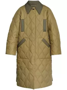 GANNI однобортная стеганая куртка, зеленый