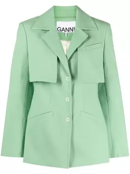 GANNI однобортный блейзер с отложным воротником, зеленый