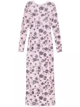 GANNI платье макси с цветочным принтом и эффектом потертости, розовый