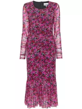 GANNI платье макси со сборками и цветочным принтом, фиолетовый