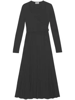 GANNI платье макси в рубчик с запахом, черный