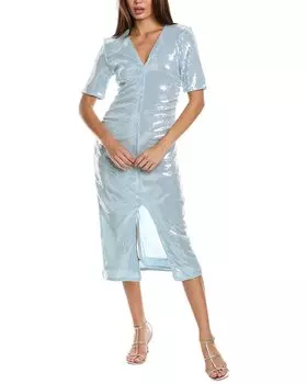 GANNI Платье миди с легкими пайетками, синий