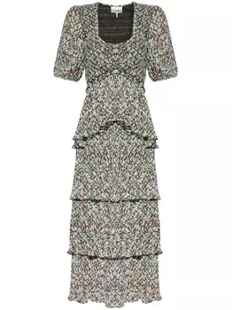 GANNI платье миди с оборками и принтом, нейтральный цвет