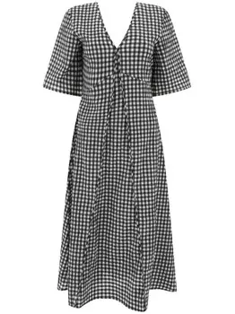 GANNI платье миди с V-образным вырезом в клетку, черный