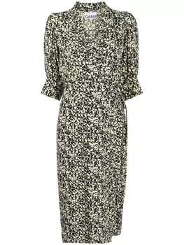 GANNI платье миди с запахом и цветочным принтом, черный