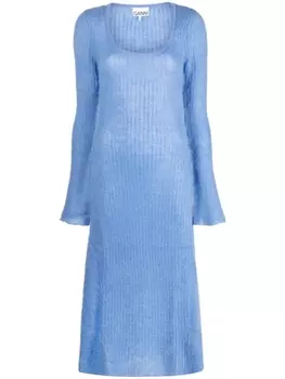 GANNI платье миди в рубчик, синий