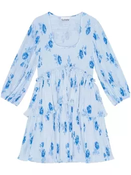 GANNI платье мини с цветочным принтом, синий