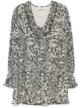 GANNI платье мини со складками и принтом, черный