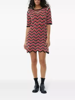 GANNI платье мини в технике кроше с фестонами, красный