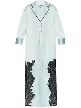 GANNI платье-рубашка из атласа с кружевными вставками, синий