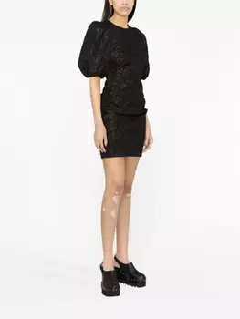 GANNI платье с цветочным принтом и объемными рукавами, черный