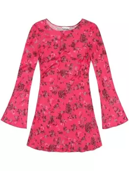 GANNI платье с длинными рукавами и цветочным принтом, розовый