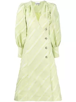 GANNI платье с V-образным вырезом и длинными рукавами, зеленый