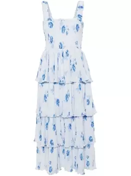 GANNI плиссированное платье миди с цветочным принтом, синий