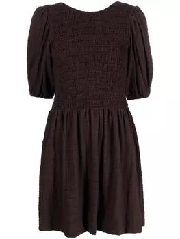 GANNI полосатое платье мини со сборками, коричневый