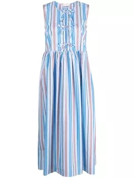 GANNI поплиновое платье миди в полоску, синий
