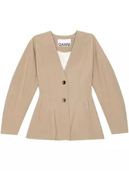 GANNI приталенный пиджак без лацканов, нейтральный цвет