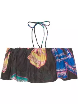 GANNI прозрачный укороченный топ с логотипом, коричневый