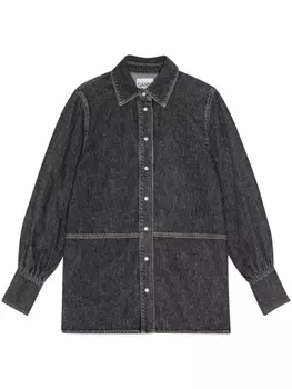 GANNI рубашка из ткани шамбре с логотипом и пайетками, черный