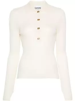 GANNI рубашка поло из шерсти мериноса, нейтральный цвет