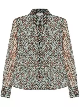 GANNI рубашка с длинными рукавами и принтом, нейтральный цвет