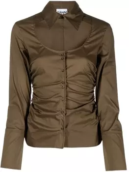 GANNI рубашка с длинными рукавами и вырезами, коричневый