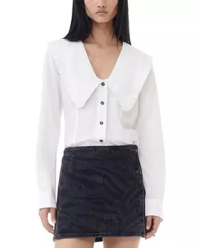 GANNI Рубашка с оборчатым воротником, белый