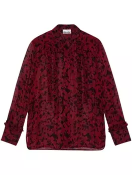 GANNI рубашка с оборками и цветочным принтом, красный