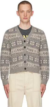 GANNI Серо-бежевый жаккардовый кардиган