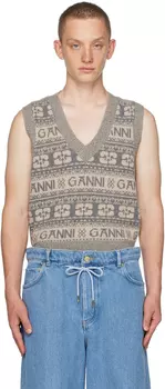 GANNI Серо-бежевый жаккардовый жилет