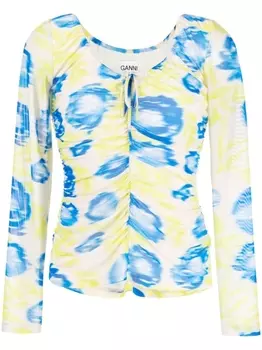 GANNI сетчатая блузка со сборками и цветочным принтом, разноцветный