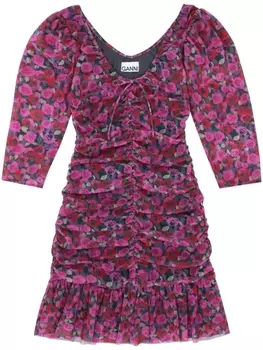 GANNI сетчатое платье мини со сборками, розовый