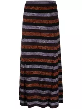 GANNI шерстяная юбка макси в полоску, черный