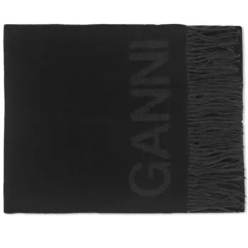 Ganni Шерстяной шарф с бахромой, черный