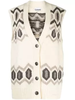 GANNI шерстяной жилет вязки интарсия, белый