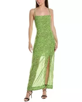 GANNI Шифоновое платье-комбинация миди, зеленый