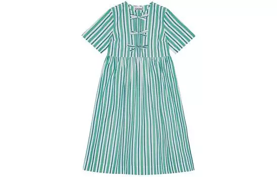 GANNI SS24 Женское платье с короткими рукавами, мятно-зеленого цвета