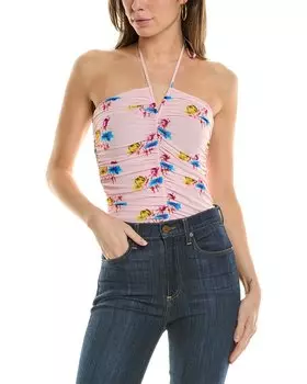 GANNI Топ из сетчатого принта, розовый