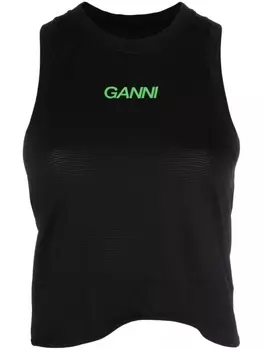 GANNI топ с логотипом, черный