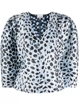 GANNI топ с объемными рукавами и леопардовым принтом, синий