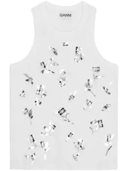 GANNI топ с пайетками, белый