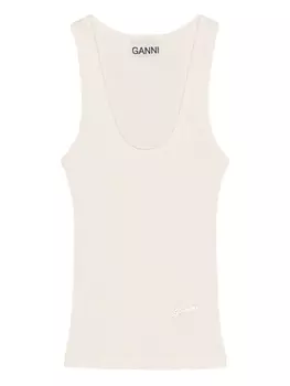 GANNI топ в рубчик, белый