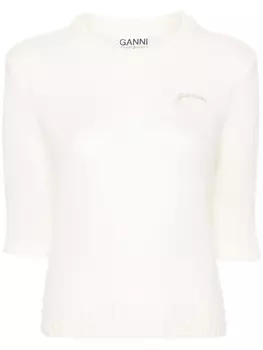 GANNI трикотажная футболка с вышитым логотипом, белый