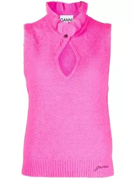 GANNI трикотажный топ с вырезами, розовый
