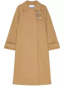 GANNI твиловое пальто миди с пряжками, нейтральный цвет