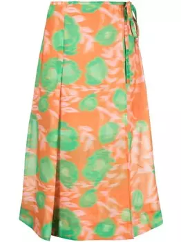GANNI юбка А-силуэта с цветочным принтом, оранжевый
