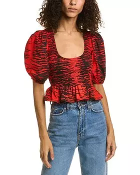 GANNI Укороченная блузка со сборками, красный