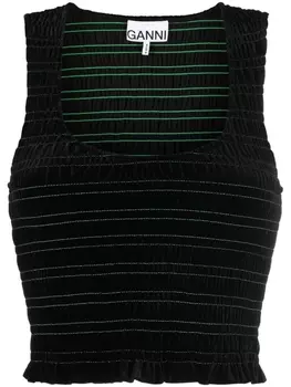 GANNI укороченный бархатный топ со сборками, черный