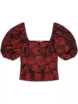 GANNI укороченный топ с цветочным принтом, красный