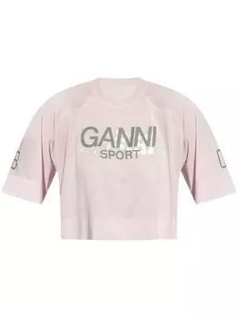GANNI укороченный топ с логотипом, розовый